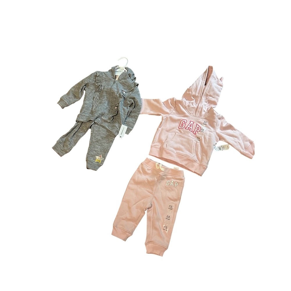 Baby Girl Gap Pink‎ Hoodie Jogger & Vitamins Kids Gray Ruffle Star Tracksuit Set